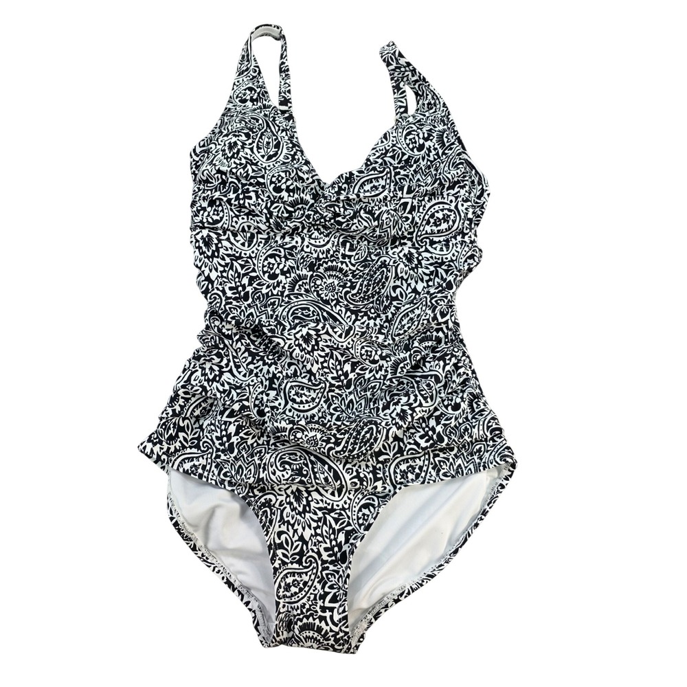 Lands' End Paisley Print‎ Tummy Control Halter One Piece Swimsuit XS